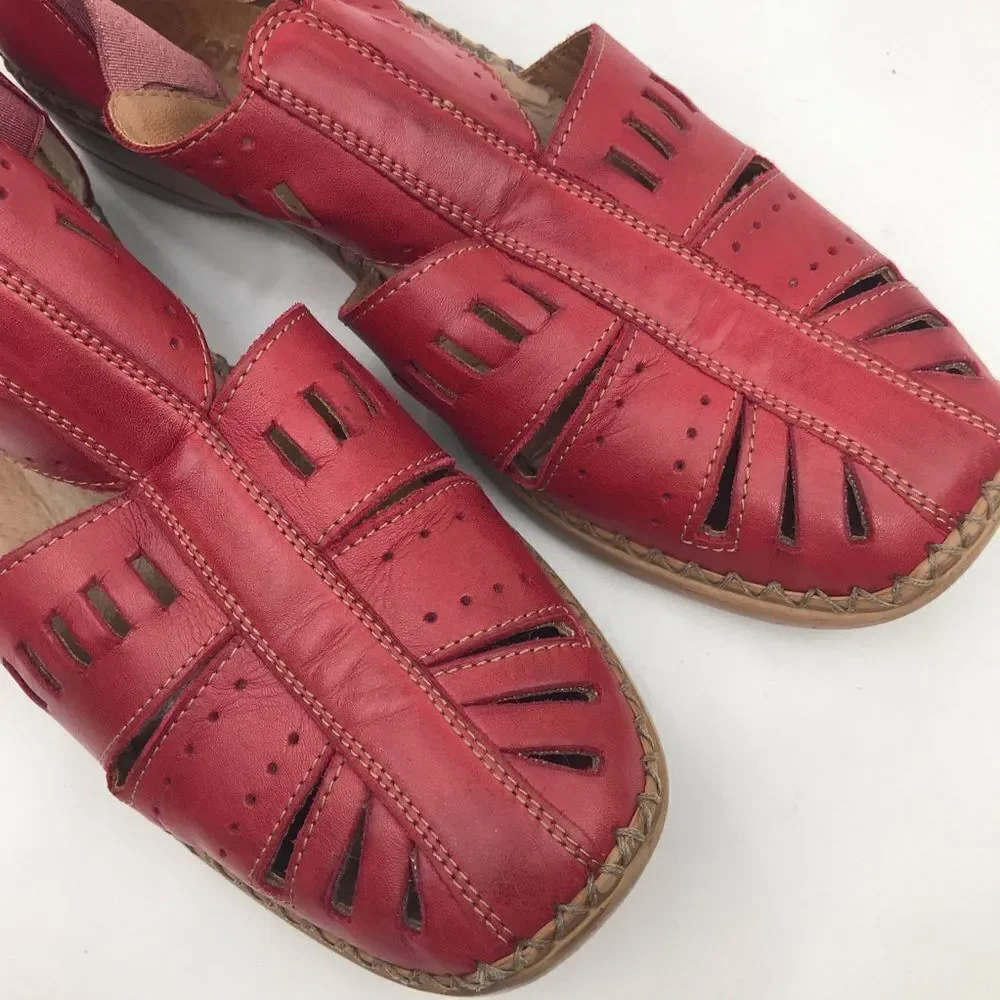 Remonte Dorndorf Red Leather Laser Cut Slip On Closed Toe Gladiator Shoes - Picture 6 of 16